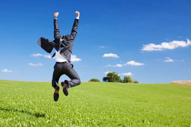man happy jumping for joy after having reclaim his manhood with juicing